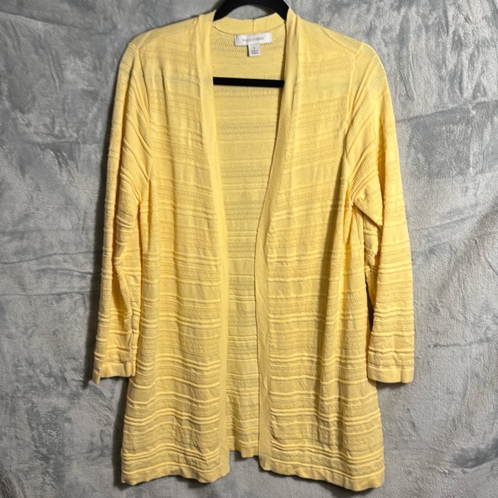 Madison Grey Sweater Yellow Size X 14w Long Duster Open Cardigan Sweater